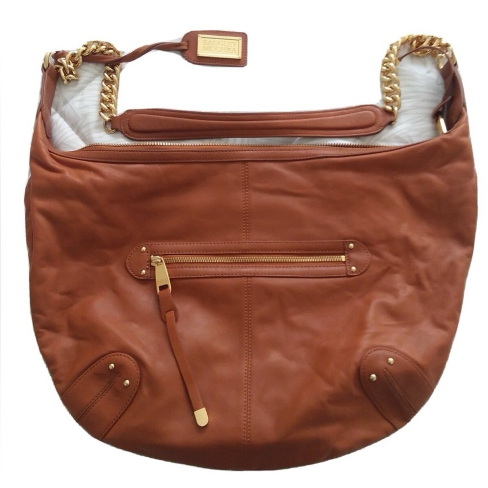 GUC BADGLEY MISCHKA Large Hobo Style Handbag Purse with Chain Strap Gold Accents